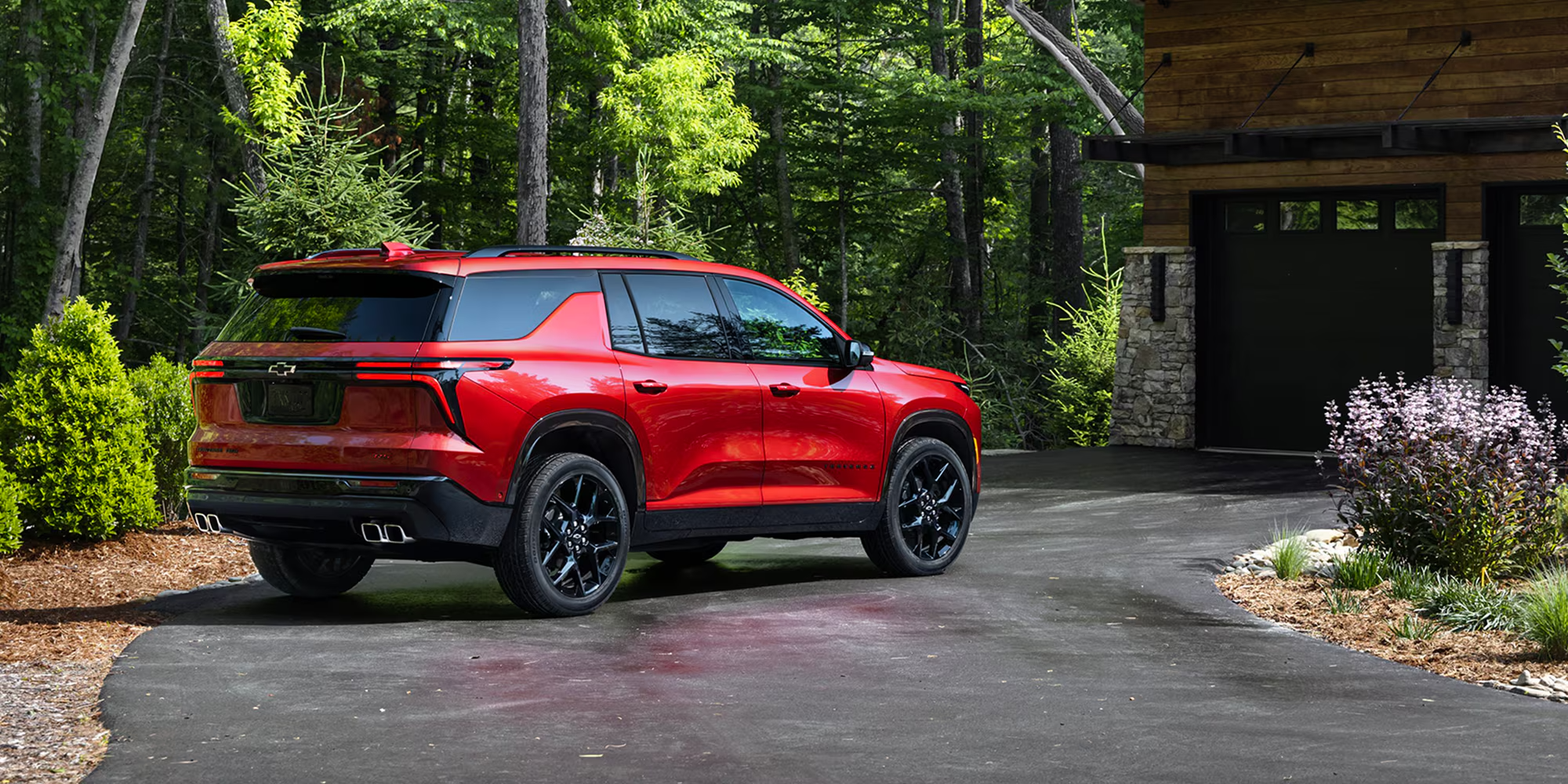Rear of red 2026 Chevy Traverse for sale in Marietta, OH